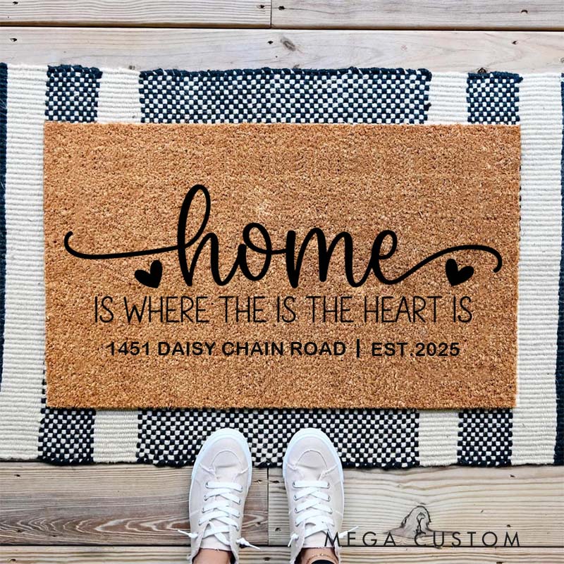 Personalized Home Is Where the Heart Is Doormat Custom Doormat Durable Coir Welcome Mat for New Home Entryway Thoughtful Housewarming Gift for Family