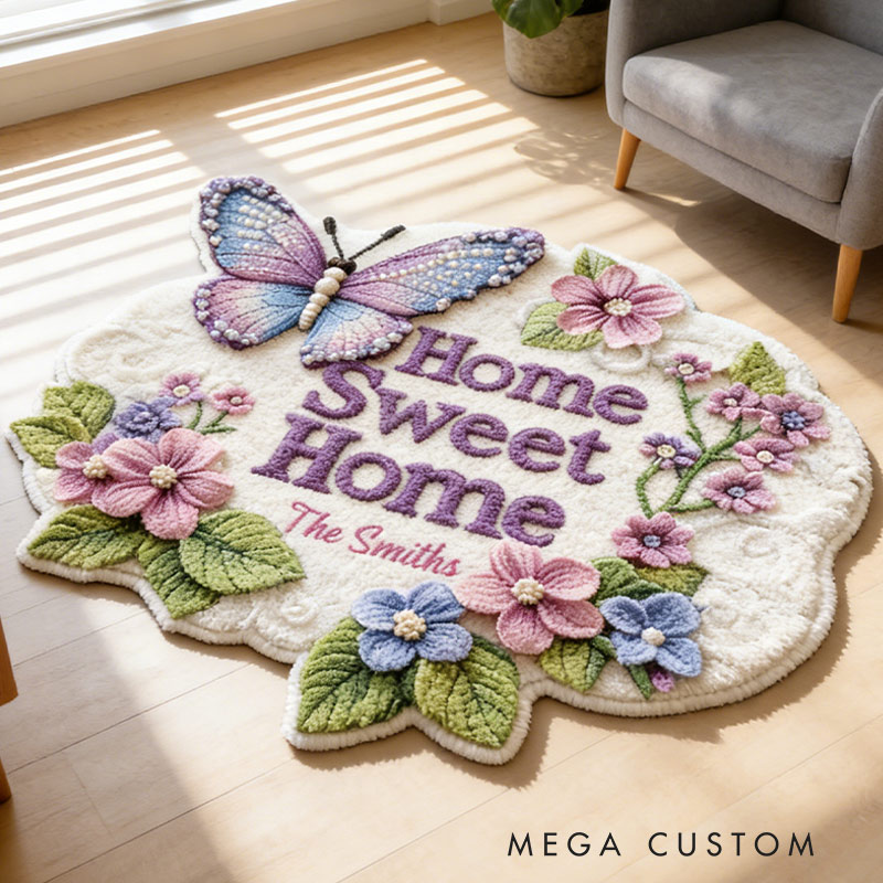 Personalized Home Sweet Home Rug Custom Butterfly Mat for Family Housewarming Gift