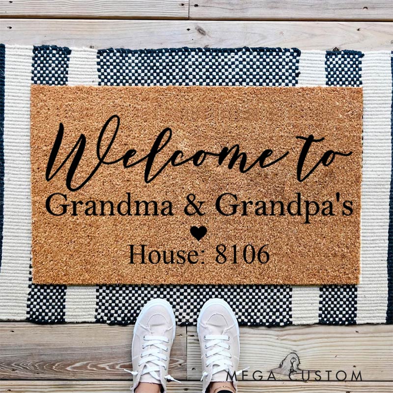 Personalized Welcome Doormat Custom Coir Mat with Name Indoor Outdoor Mat for Grandparent Housewarming New Home Gift 