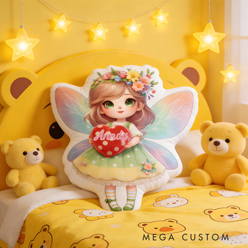 Personalized Fairy with Heart Throw Pillow Graphic 3D Print Fairy Pillow with Name for Girl Boy Kids Valentine's Day Gifts Loving Room Decor