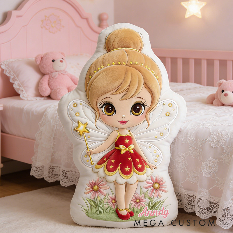 Personalized Fairy Throw Pillow Graphic 3D Print Garden Fairy Pillow with Name for Girl Boy Kids Valentine's Day Gifts Loving Room Decor