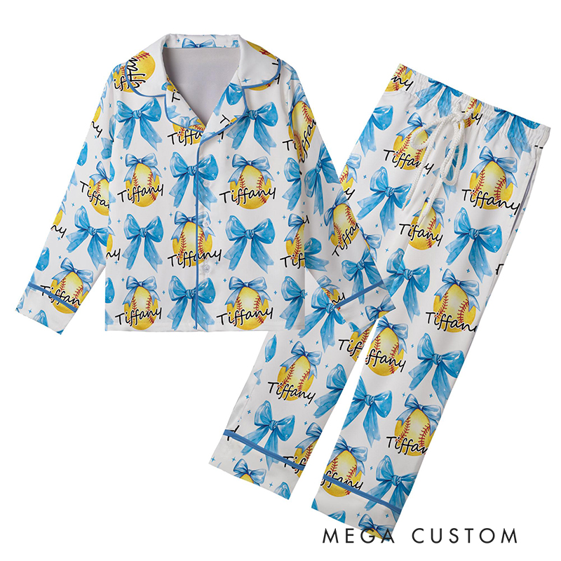Personalized Couple Softball Pajamas with Custom Name and Romantic Design Gift for Anniversaries Valentine’s Day 