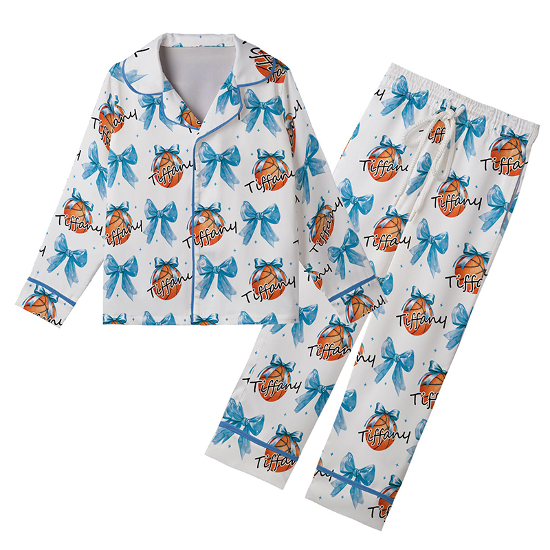 Personalized Couple Basketball Pajamas with Custom Name and Bow Design Gift for Anniversaries Valentine’s Day