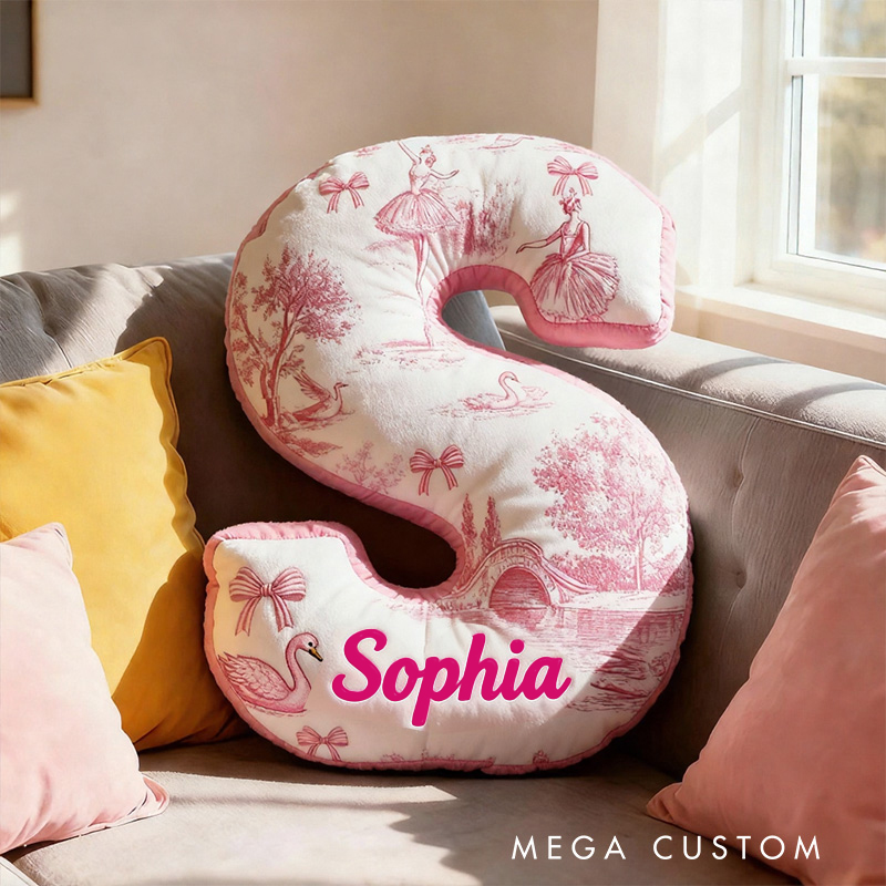Personalized Graphic 3D Print Toile De Jouy Ballet Alphabet Shaped Pillow for Dance Lovers Initial Pillow Christmas Gift for Kids
