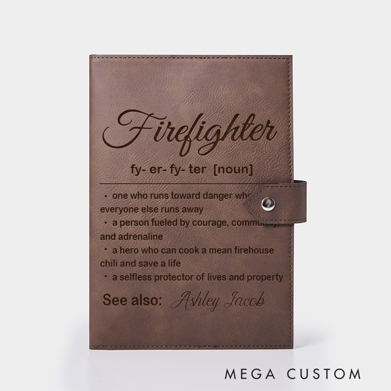 Personalized Vegan Leather Journal Custom Fire Department Gift Firewoman Gift Engraved Firefighter Notebook