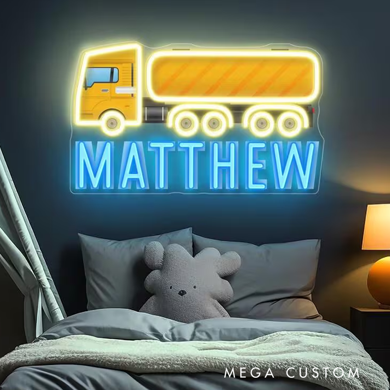 Personalized Tractor Neon Sign for Kids Truck Custom LED Lights Kids Room Decor Personalized Name Neon Sign Birthday Gift Nursery Room Aesthetic