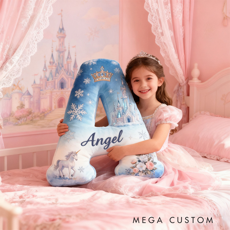 Personalized Graphic 3D Print Cartoon Ice Fairy Tale Alphabet Shaped Pillow for Cartoon Lovers Initial Pillow Christmas Gift for Kids