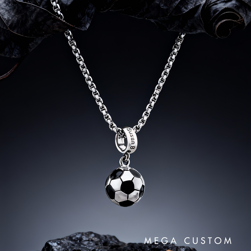 Personalized Soccer Ball Pendant Necklace with Custom Name and Number for Sports Lovers