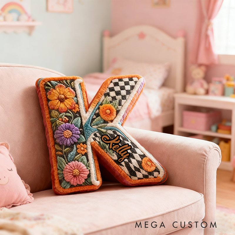 Personalized Christmas Gift Letter Pillow Colorful Hippie Design and Retro Boho Aesthetic Graphic 3D Print Pillow