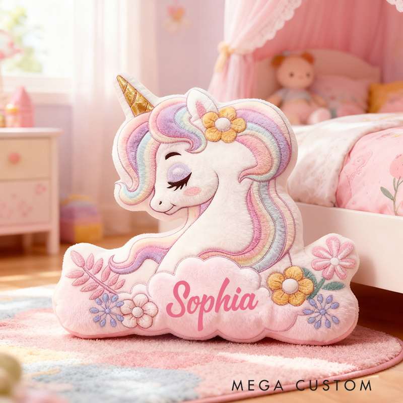 Personalized Name Pink Christmas Gift Pillow Custom Name and Whimsical Fairytale Style Graphic 3D Print Pillow for Kids