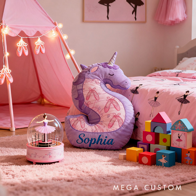 Personalized Graphic 3D Fantacy Ballerina Alphabet Shaped Pillow for Dance Lovers Initial Pillow Christmas Gift for Kids