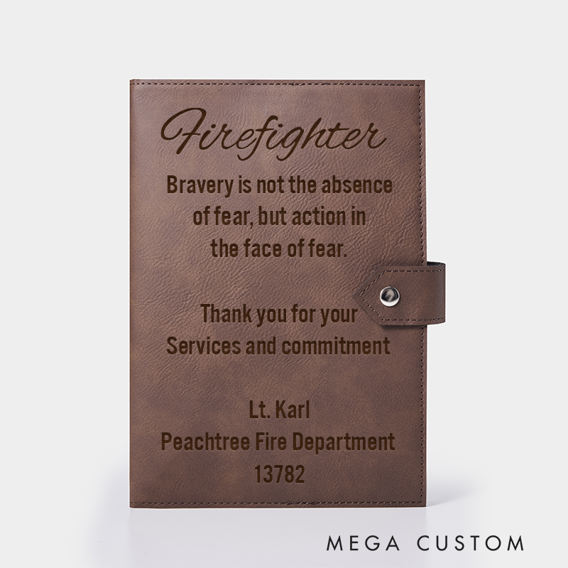 Personalized Firefighter Leather Journal Engraved Firefighter Notebook Custom Name Firefighter Notebook