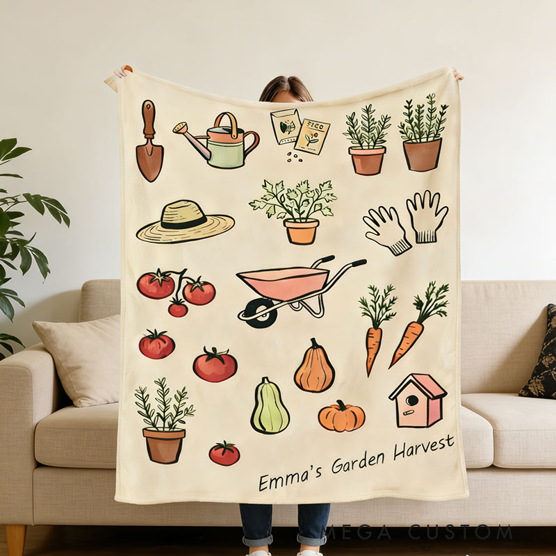 Personalized Garden Harvest Gardening Tools Blanket Garden Delight Blanket for Gardening Lovers