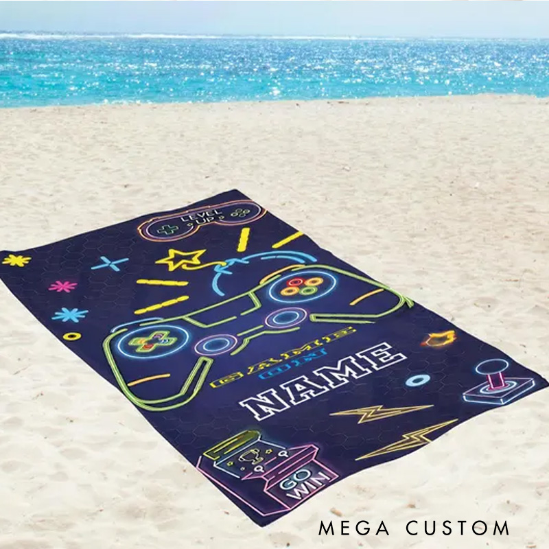 Personalized Game Console Beach Towel Custom Gamer Beach Towel Geek Game Lover