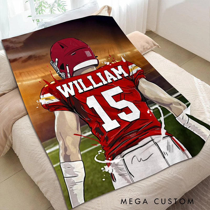 Personalized Football Player Blanket Custom Name & Number for Fans