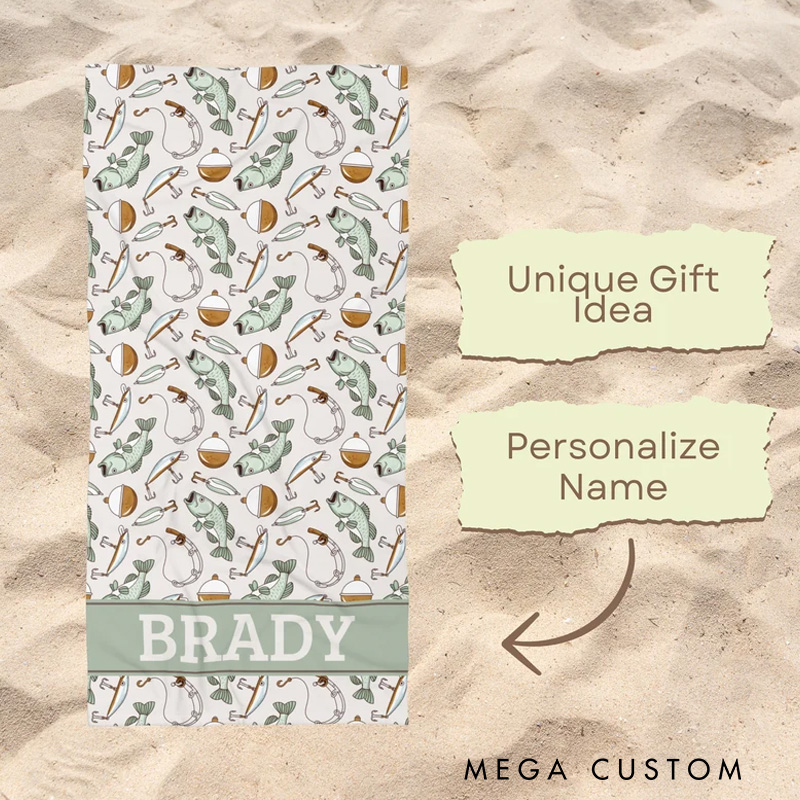 Personalized Beach Towel for Kids Swim Towel Pool Party Gift Summer Birthday Party Fisherman Gift Idea for Kids Custom Pool Towel with Name