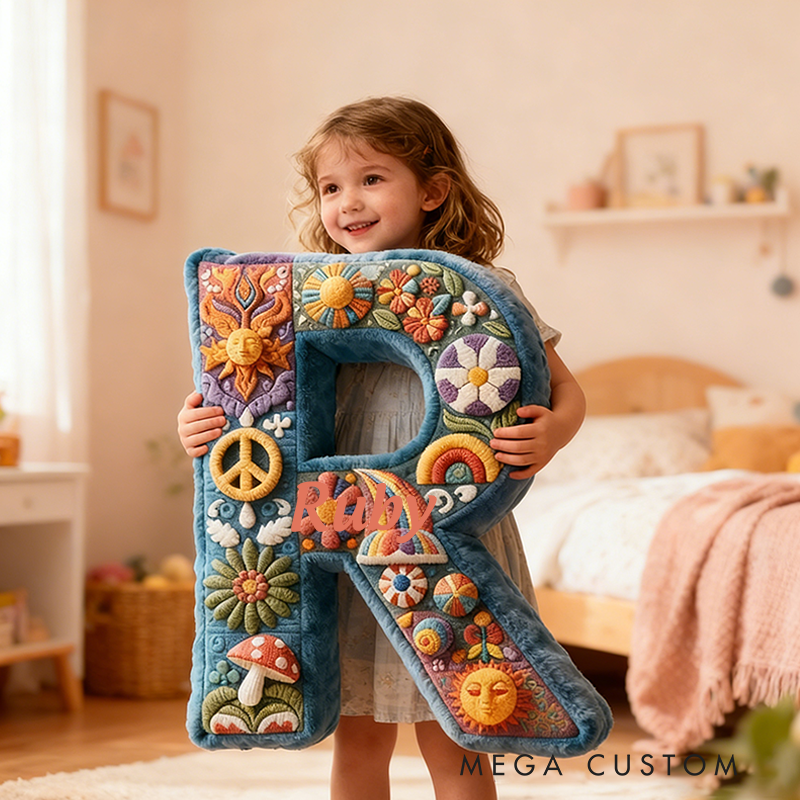 Personalized Letter Christmas Gift Pillow Colorful Hippie Design and Retro Boho Aesthetic Graphic 3D Print Pillow