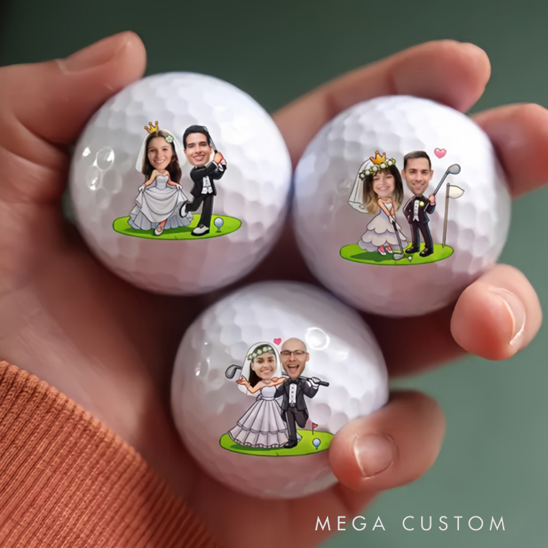 Personalized Wedding Themed Golf Ball with Custom Cartoon Faces for Newlyweds 