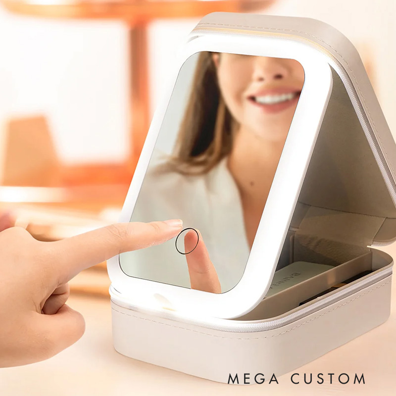 Personalized Horse Riding Initial Name PU Leather Jewelry Box with LED Three color Makeup Mirror Travel Essential Birthday Gift for Women for Girls for Horse Lovers Riding Lovers Equestrian Lovers