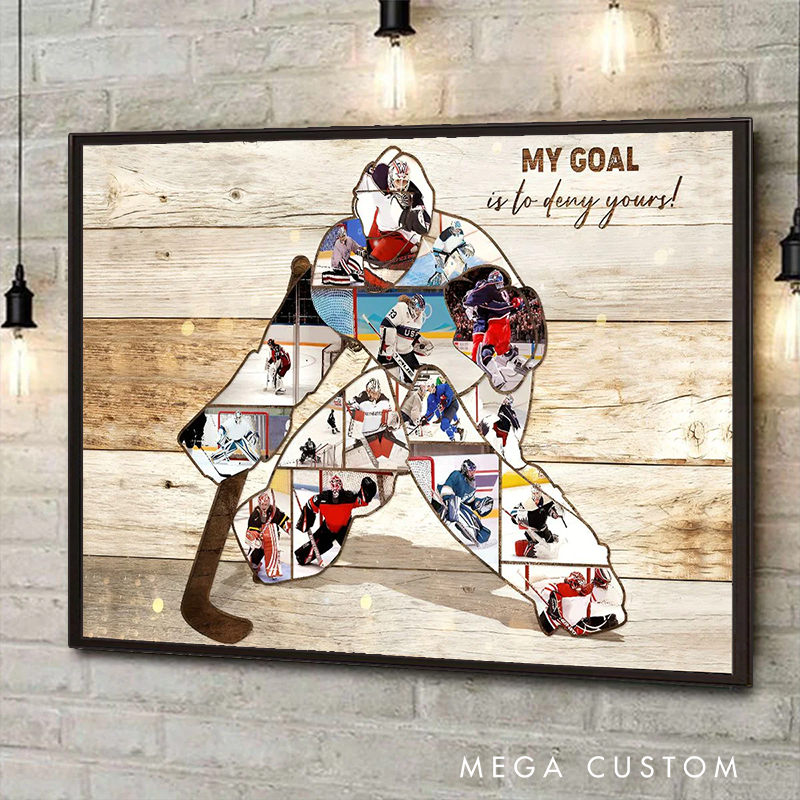Personalized Ice Hockey Goalie Photo Collage Poster with Custom Text