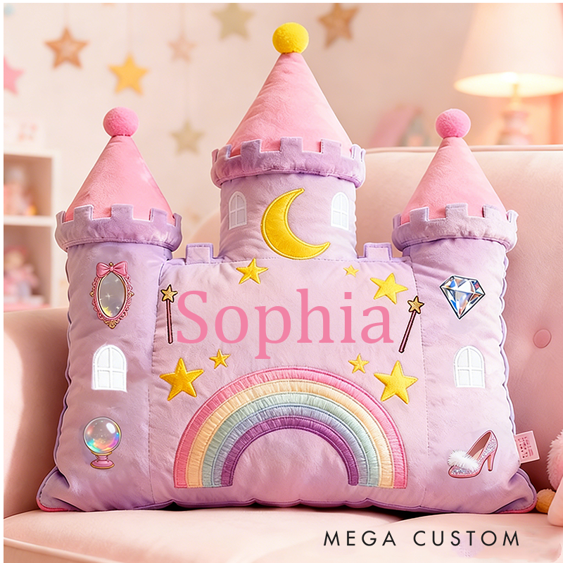 Personalized Castle Pillow with Rainbow Stars and Moon Design for Magical and Cozy Fairy Tale Pillow Custom Pillow Christmas Gift for Kids