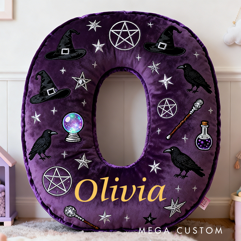 Personalized Mystical Witchcraft Pillow with Pentagrams  Crystal Balls Magic Potions Ravens and Starry Night Design Graphic 3D Print Pillow