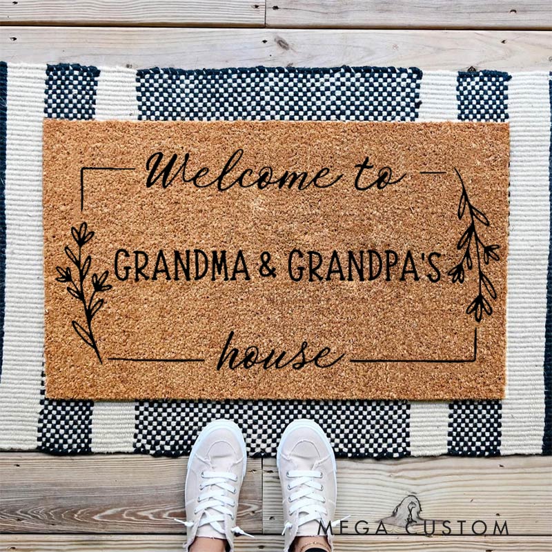 Personalized Grandparent Welcome Doormat Custom Welcome to Grandma & Grandpa's House Door Mat Housewarming New Home Gift 