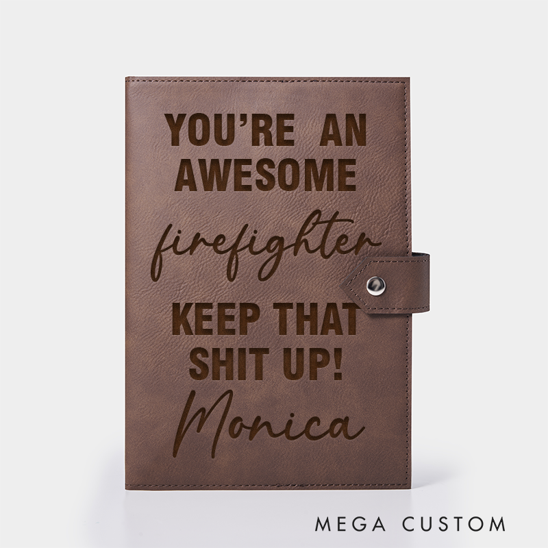 Personalized Firefighter Leather Journal Engraved Firefighter Notebook Custom Name Firefighter Notebook