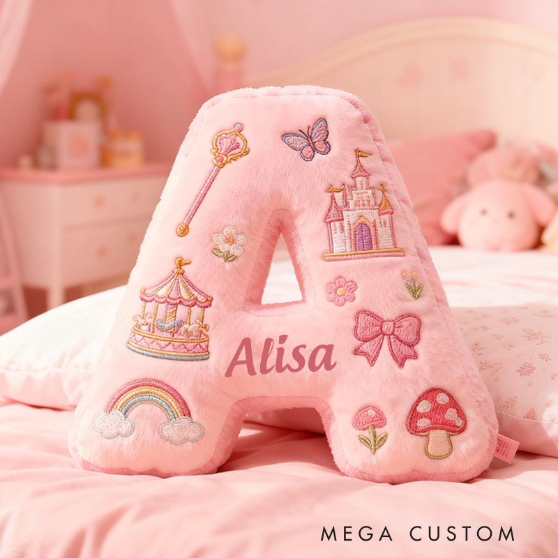 Personalized Fairytale Letter Christmas Gift Pillow and Whimsical Embroidery Graphic 3D Print Pillow for Kids