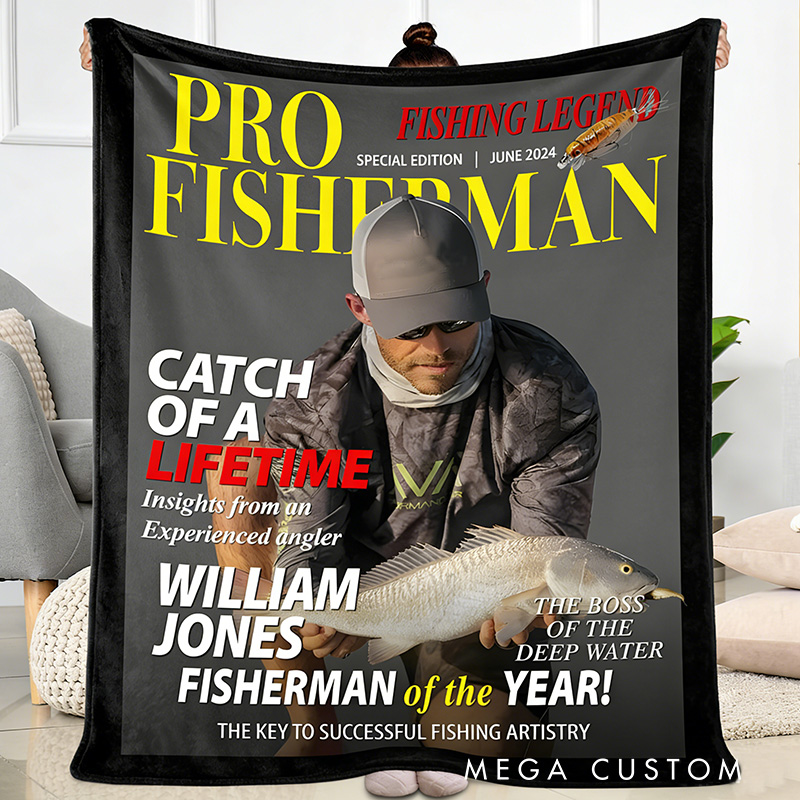 Personalized Fishing Legend Blanket Custom Fishing Magazine Cover Blanket Funny Fishing Lover Gift