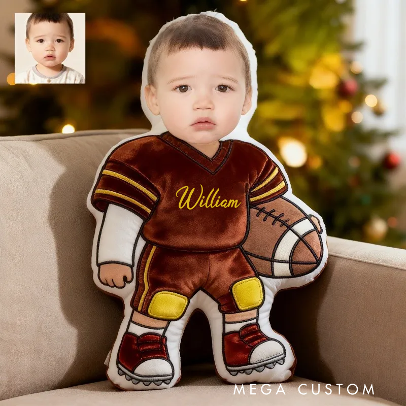 Personalized Football Player Photo Doll Pillow Custom Face Gift for Kids