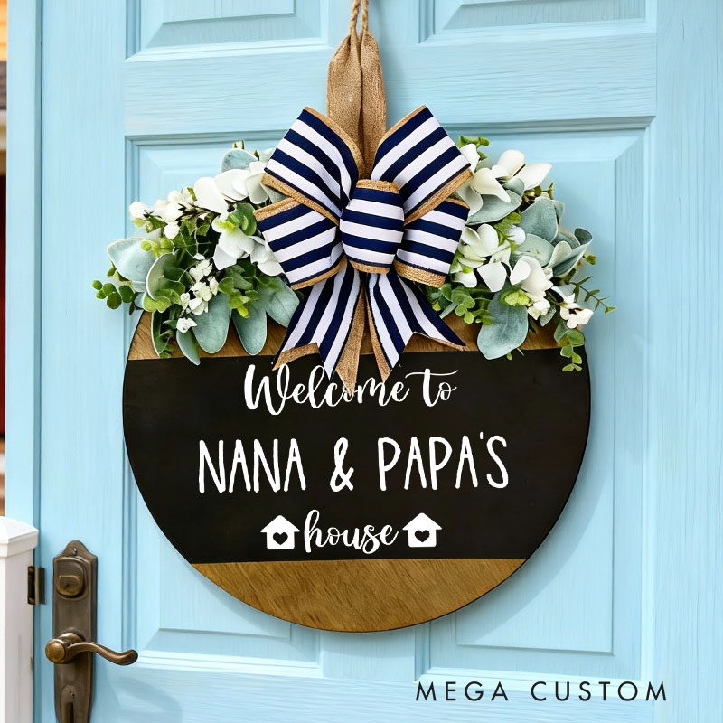 Personalized Wooden Door Sign Custom Welcome Sign for Grandparents Housewarming Gift Decorative Hanging Plaque for Entryway Indoor Outdoor Home Decor