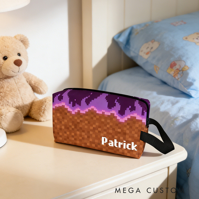 Personalized Pixel Game Portable Toiletry Bag with Zipper and Handle Dopp Kit Travel Accessory Birthday Gift for Game Lover Kids