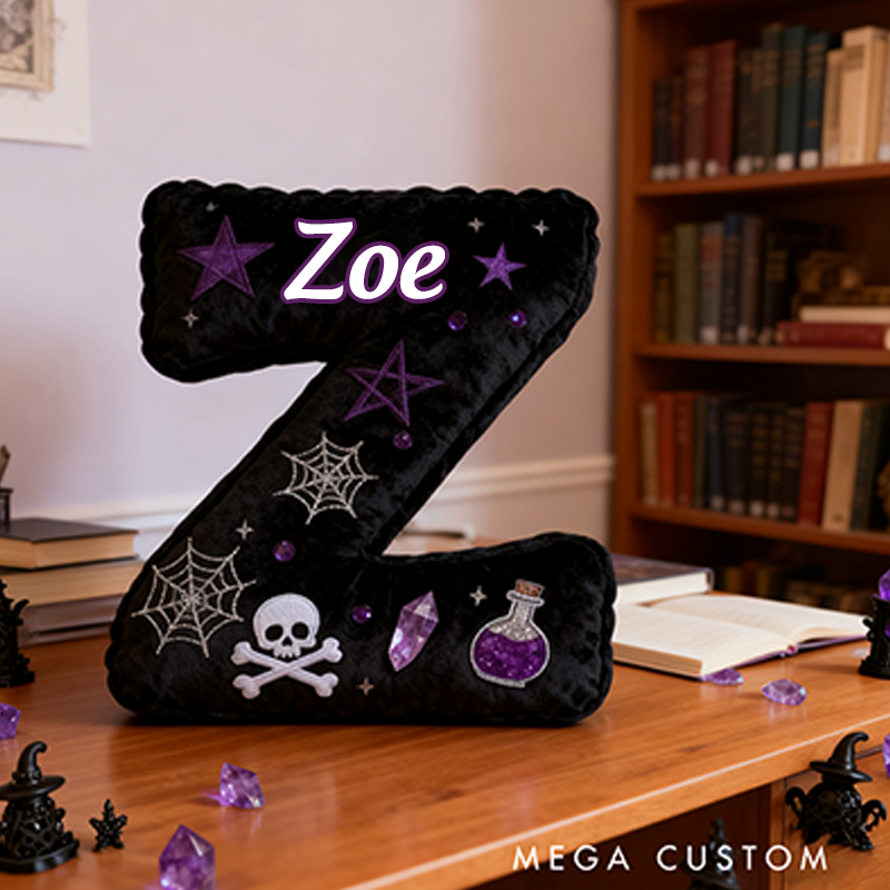 Personalized Witchy Christmas Gift Pillow with Skulls Potions Spiderwebs Stars Moons and Magical Gothic Design Graphic 3D Print Pillow for Kids