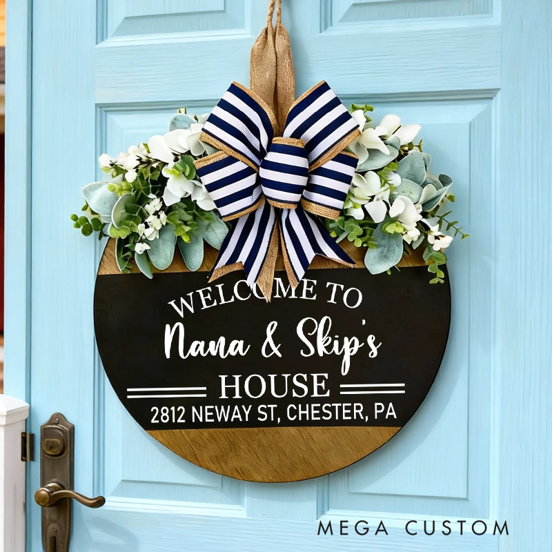 Personalized Front Door Decor Wooden Door Sign Custom Gift for Grandparents Door Hanger for Grandparents Home Decor Housewarming Gift