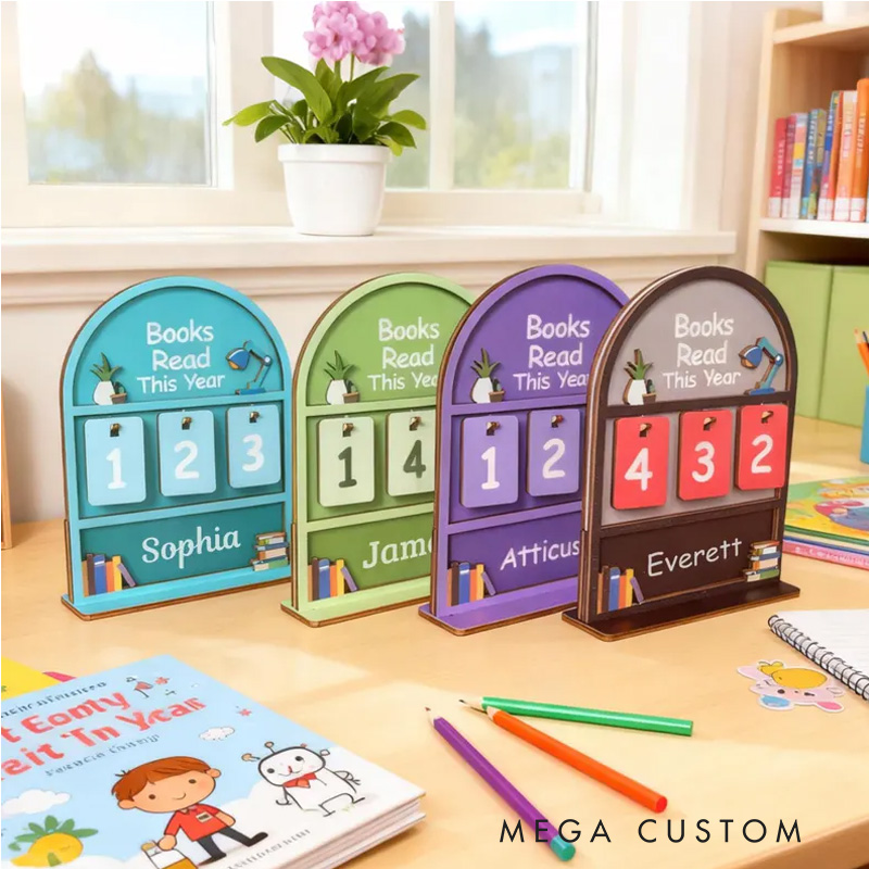 Personalized Books Read This Year Counter Wooden Books Tracker with Name Library Sign for Book Lover Bookish Librarian Reader Christmas Gift