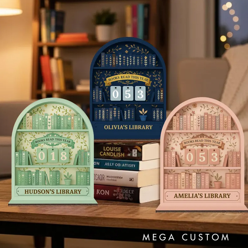 Personalized Books Read This Year Counter Vintage Books Read Tracker with Name Bookshelf Decor for Book Lover Bookish Librarian Reader Christmas Gift