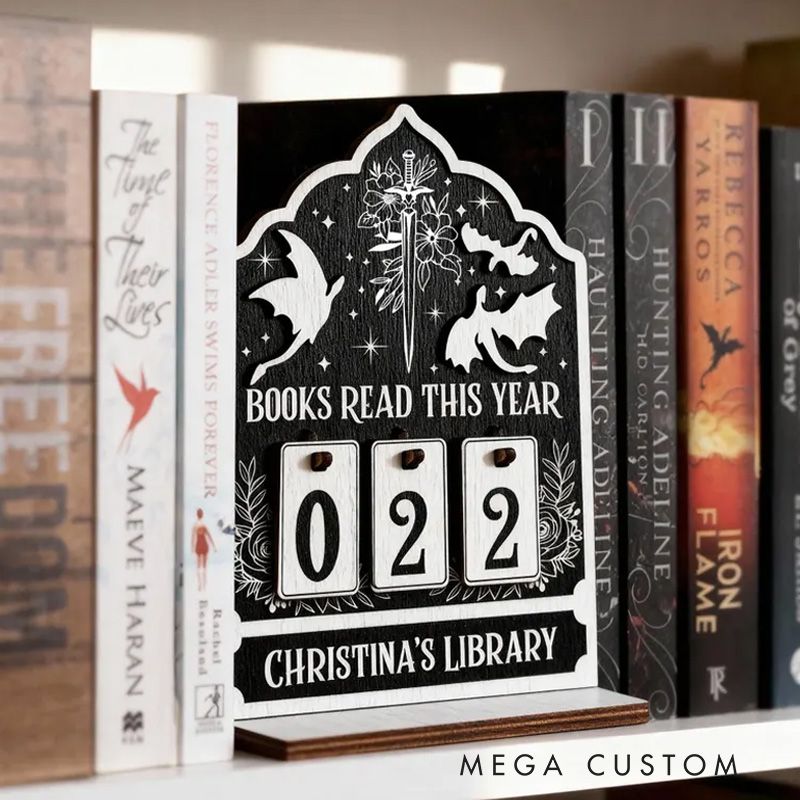 Personalized Books Read This Year Counter Vintage Reading Tracker with Name Bookshelf Decor for Book Lover Bookish Librarian Reader Christmas Gift