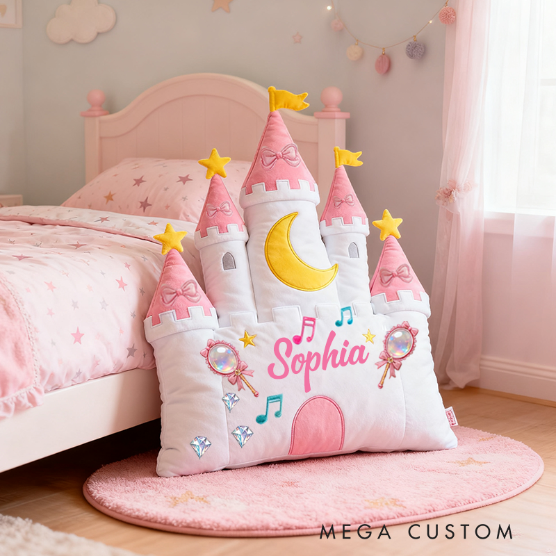 Personalized Castle Pillow with Magic Wand and Moon Design for Magical and Cozy Fairy Tale Pillow Custom Pillow Gift for Kids