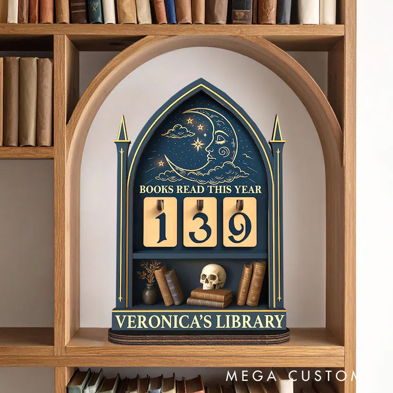 Personalized Books Read This Year Counter Gothic Books Tracker with Name Bookshelf Decor for Book Lover Bookish Librarian Reader Christmas Gift