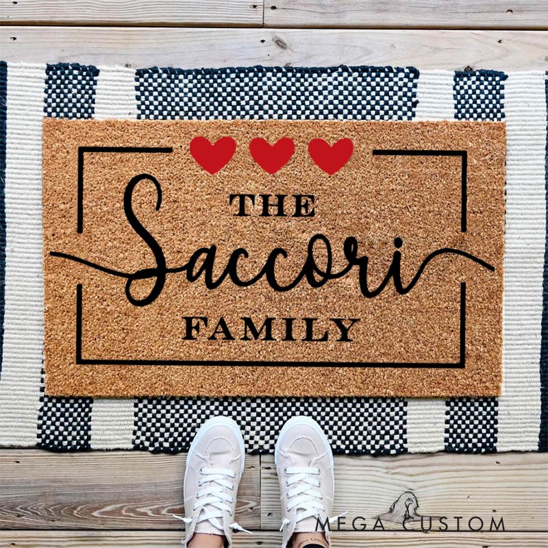 Personalized Welcome Heart Doormat Valentines Day Welcome Mat Flocked Coir Outdoor Rug Gift Housewarming New Home Gift 