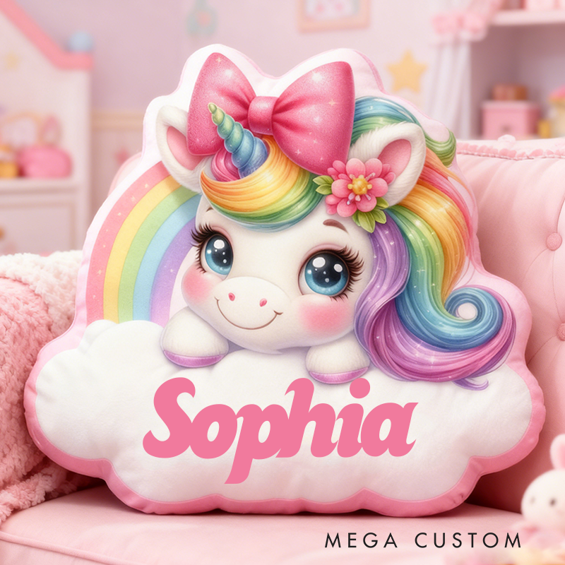 Personalized Christmas Gift Pillow Pastel Colors Custom Name and Whimsical Fantasy Style Graphic 3D Print Pillow for Kids