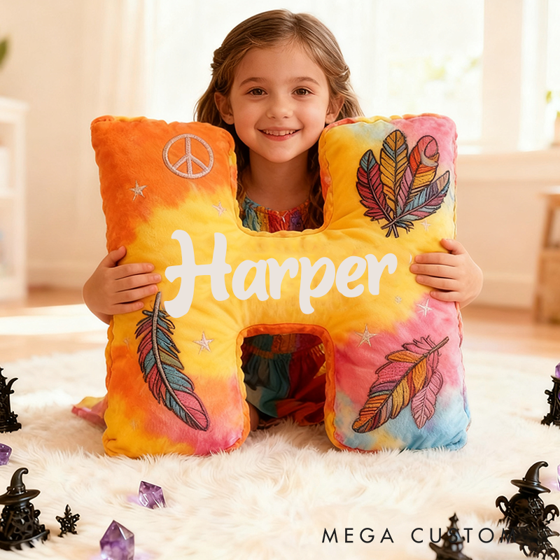 Personalized Colorful 26 Letters Cute Pillow Beautiful Hippie Letter Custom Hippie Pillow Christmas Gift for Kids