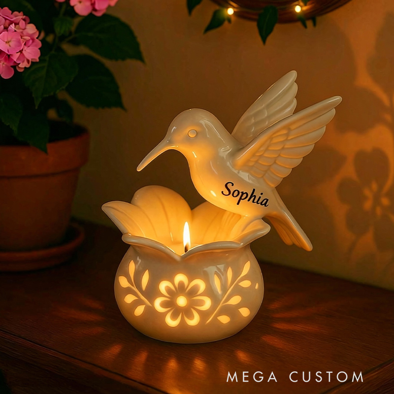 Personalized Memorial Candle Heavenly Haloed Hummingbird Candle for Loss of Loved One