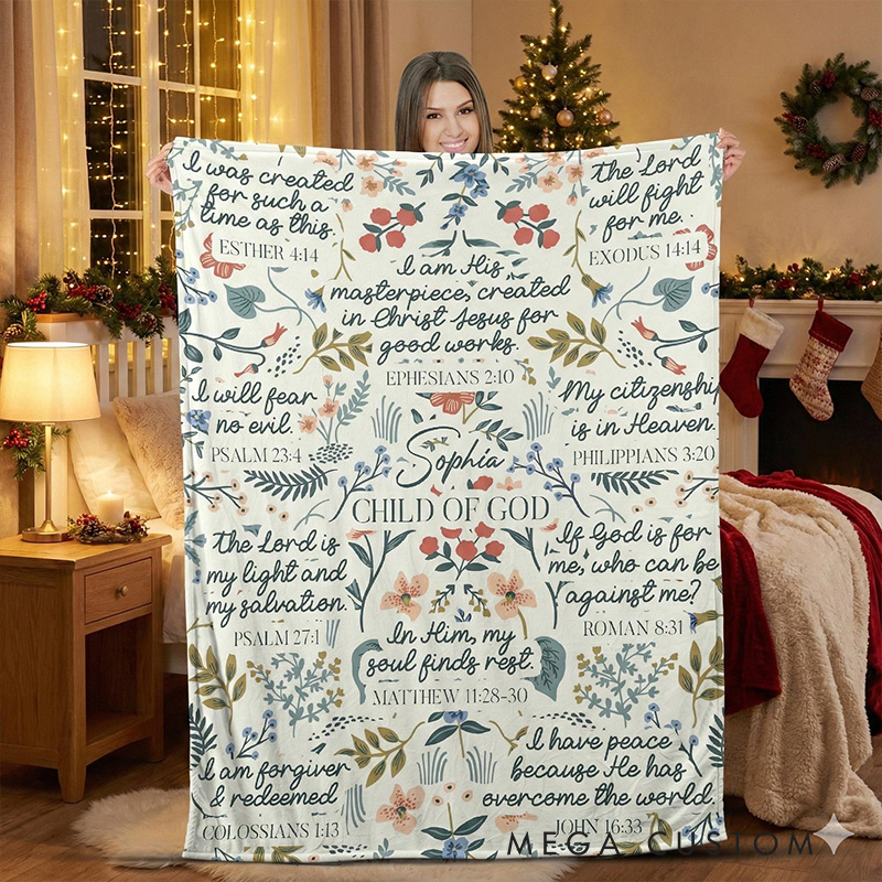 Personalized Child of God Inspiration Soft Throw Blanket with Custom Name Bible Floral Blanket Family Gift Christian Gift Religious Baptism GiftSoft Throw Blanket with Name Yellow White Floral Marian Catholic Plush Blanket Religious Baptism Gift