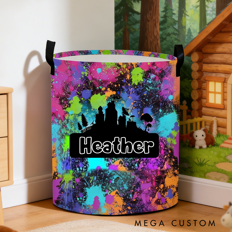 Personalized Game Themed Laundry Storage Basket Watercolor Game Controller Basket Kid Gift for Gamer Lover