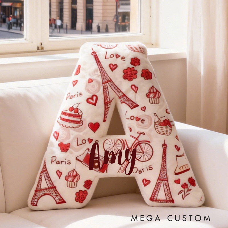 Personalized Parisian Love Affair Monogram Pillow Eiffel Tower Valentine's Day for Travel Lovers