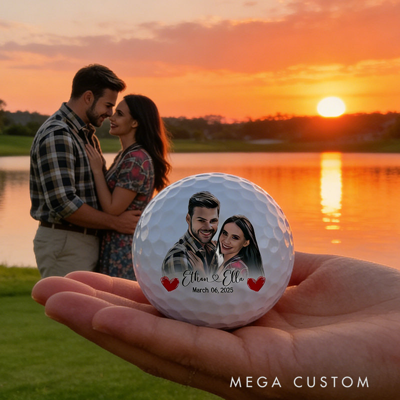 Personalized Couple Photo Golf Ball with Couple's Names and Date for Anniversaries or Weddings Gifts
