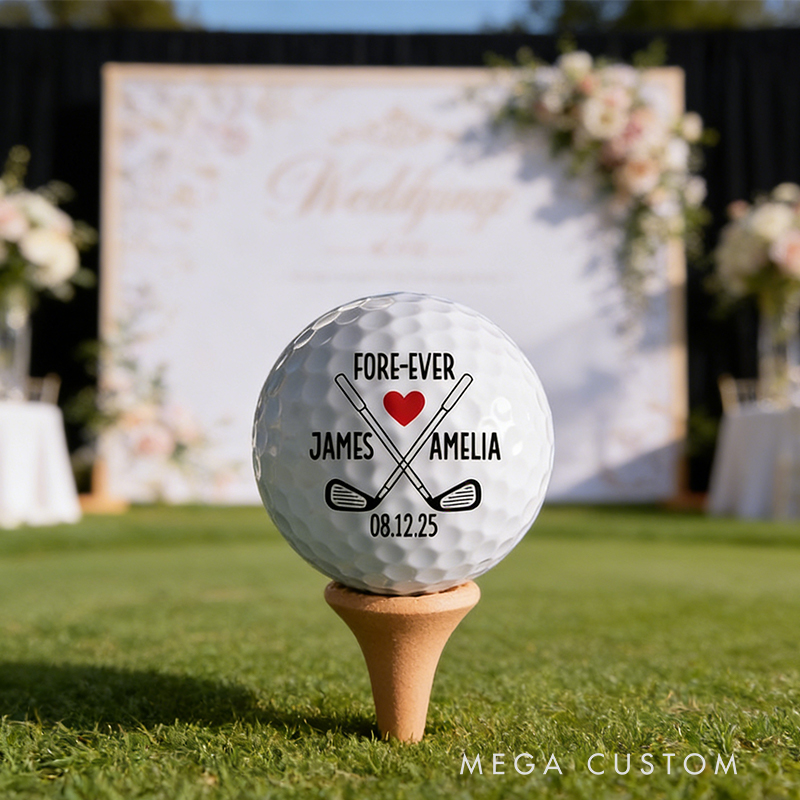 Personalized Wedding Themed Golf Ball Featuring Couple's Names and Date for Golf Loving Newlyweds