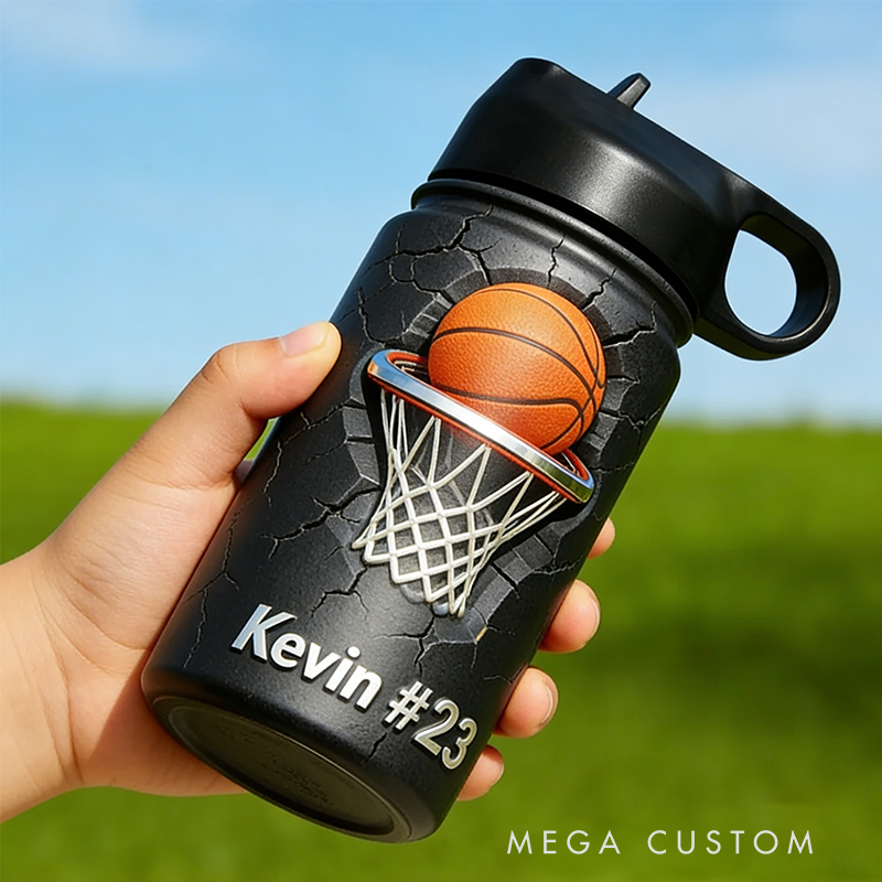 Personalized Basketball Water Bottle with Custom Name and Number for Basketball Enthusiasts Kids Teenager Back to School Gifts